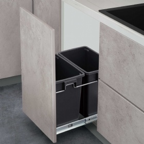Pullout Double Waste Bin In Kitchen Cabinet